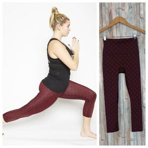 K-Deer S Empire Leggings Red & Black Geometric High Waist Yoga Crop Made in USA